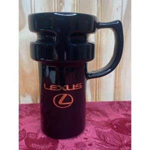 Lexus Gold Logo Hotjo Ceramic Black Travel Mug w/Lid 16oz. 6" Tall